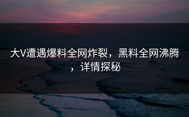 大V遭遇爆料全网炸裂，黑料全网沸腾，详情探秘  第1张