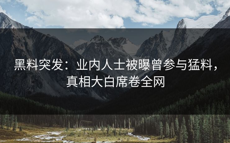 黑料突发：业内人士被曝曾参与猛料，真相大白席卷全网