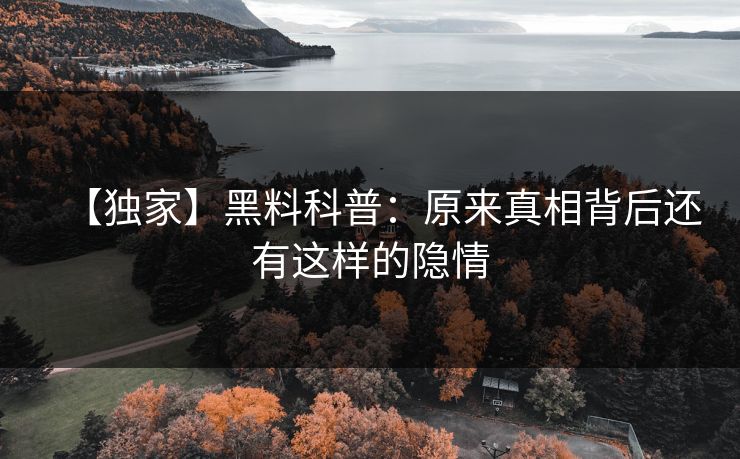 【独家】黑料科普：原来真相背后还有这样的隐情