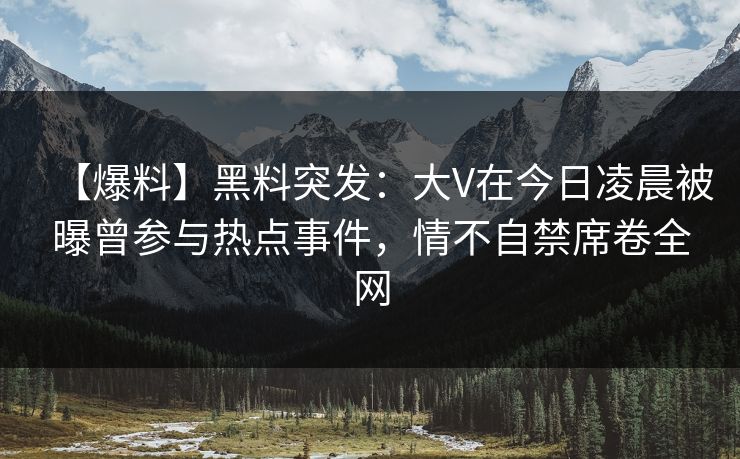 【爆料】黑料突发：大V在今日凌晨被曝曾参与热点事件，情不自禁席卷全网