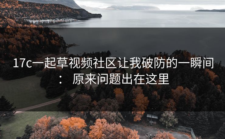17c一起草视频社区让我破防的一瞬间： 原来问题出在这里