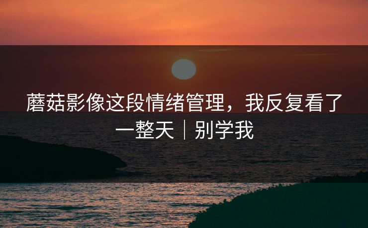 蘑菇影像这段情绪管理，我反复看了一整天｜别学我